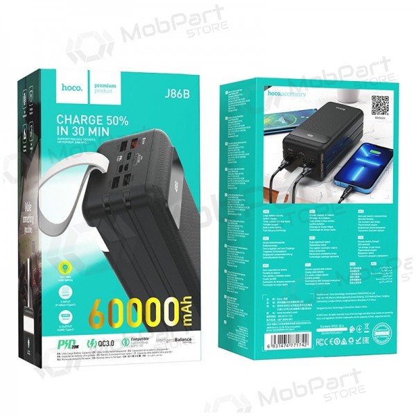 Power Bank Hoco J86B 60000 mAh 22.5 W PD + QC 3.0, preto