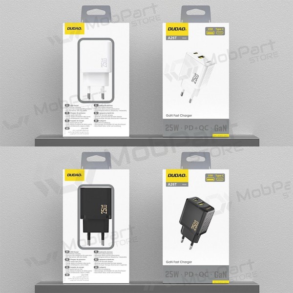 Carregador de telefone Dudao A26T 25 W GaN USB-C + USB-A branco