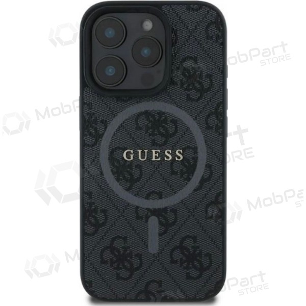 Capa para Apple iPhone 16 Pro - Guess PU Leather 4G Colored Ring MagSafe (preta)