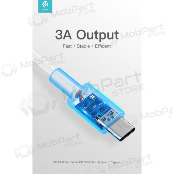 Cabo USB Devia Smart PD Tipo-C - Tipo-C 20V 3.0A 60W (branco)