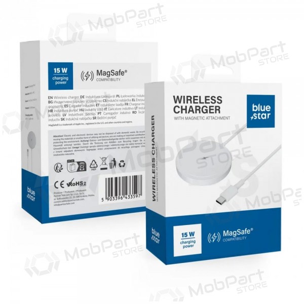 Carregador sem fio MagSafe Blue Star Charing Pad 15 W com cabo USB-C branco
