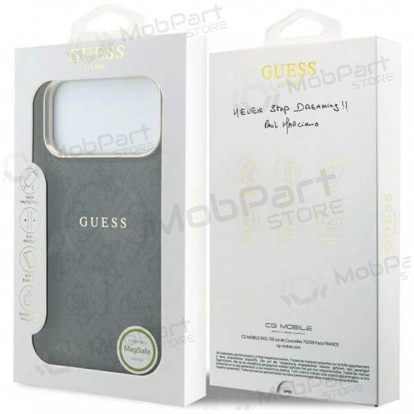 Capa para Apple iPhone 18 Pro Max - Guess PU Leather 4G Gold Frame Embossed MagSafe (preto)