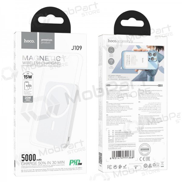 Bateria externa Power Bank Hoco J109 PD20W Magnética 5000mAh branca