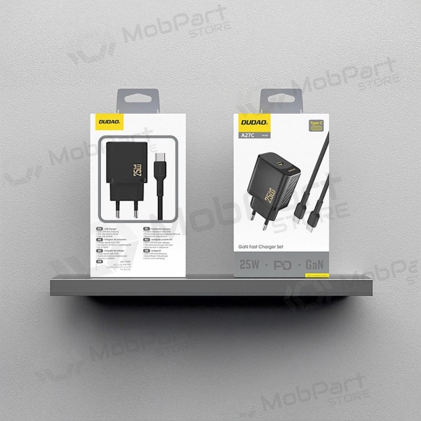 Carregador Dudao A27C GaN 25W USB-C + cabo USB-C para USB-C 1.0m preto