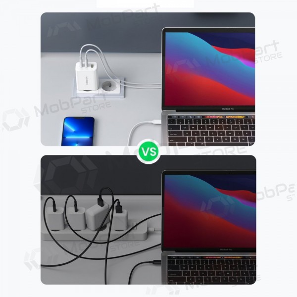 Carregador buitinis Ugreen CD275 2xUSB-C/USB-A 65W branco