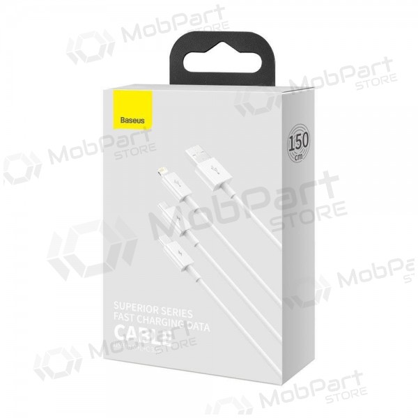 Cabo Baseus Superior USB - microUSB+Lightning+Type-C 3.5A 1.5m (branco) CAMLTYS-02