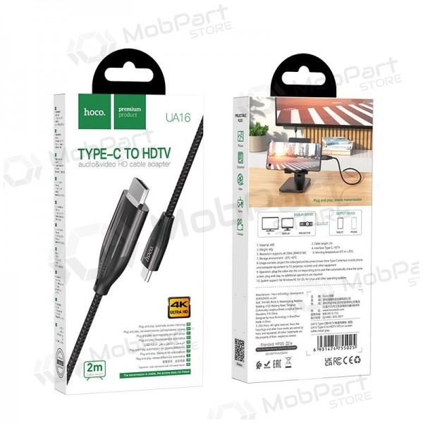 Cabo Hoco UA16 Type-C to HDMI 2.0m cinza