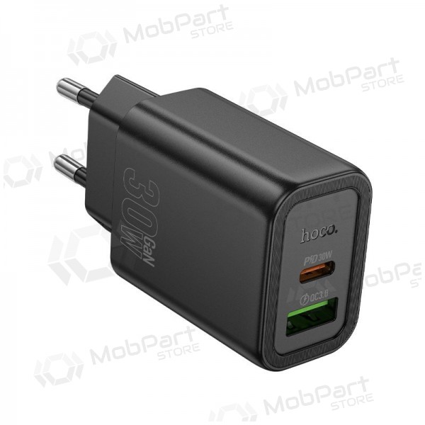 Carregador de telefone Hoco N63 30 W GaN USB-C + USB-A preto