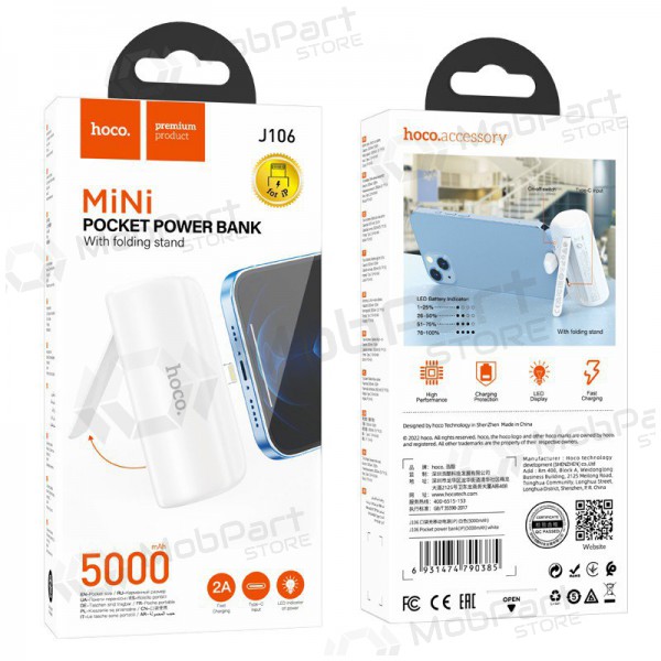 Bateria externa Power Bank Hoco J106 Lightning 5000mAh branca