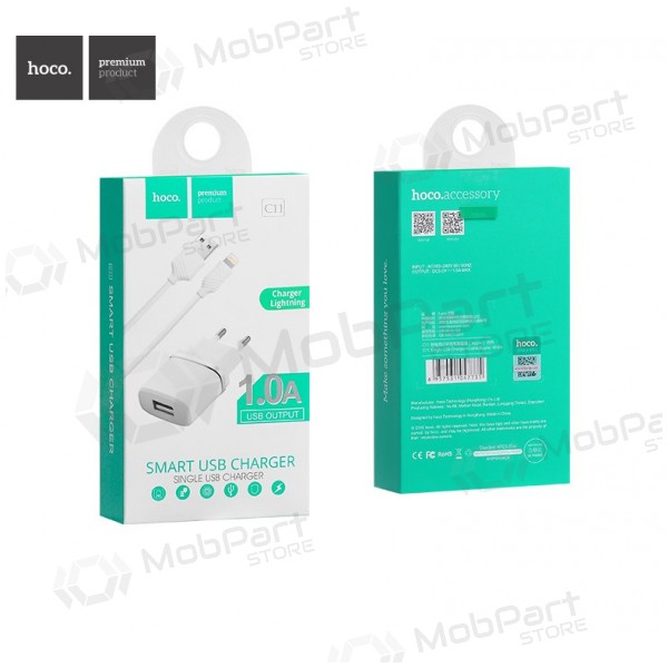 Carregador HOCO C11 Smart USB + lightning (5V 1A) (branco)