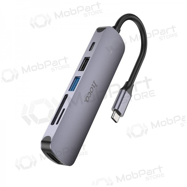 Adaptador USB-C Hoco HB28 USB-C para HDMI + USB 3.0 + USB 2.0 + SD + TF + PD cinzento