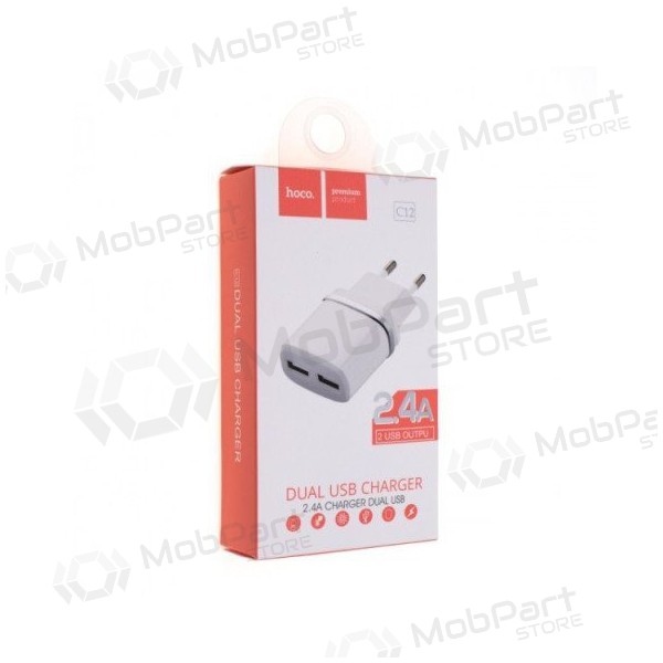 Carregador HOCO C12 Smart Dual USB (5V 2.4A) (branco)