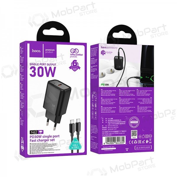 Carregador de telefone Hoco N62 GaN USB-C com cabo USB-C 1 m preto