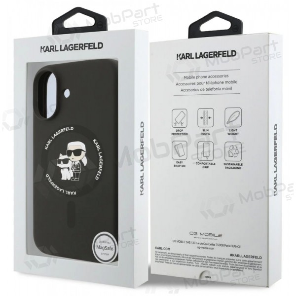 Capa para Apple iPhone 17 -Karl Lagerfeld Liquid Silicone Karl and Choupette MagSafe (preta)