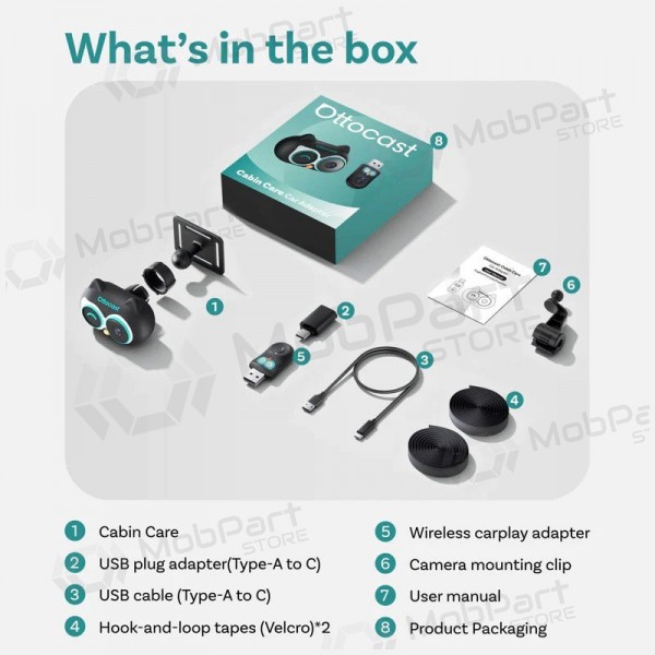 Adaptador CarPlay sem fio Ottocast Cabin Care CA520-T com função de babá móvel preto
