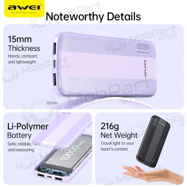 Bateria externa Power Bank Awei P20K 5V/2.4A 10000mAh preto