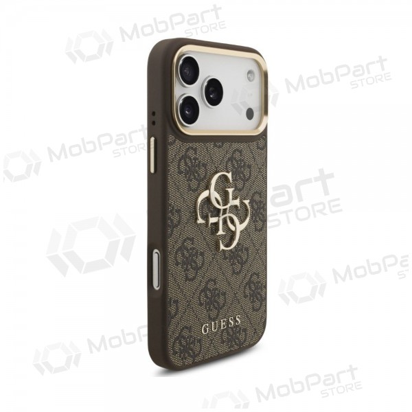 Capa para Apple iPhone 18 Pro Max - Guess PU Leather 4G Metal Logo Gold Frame (castanho)