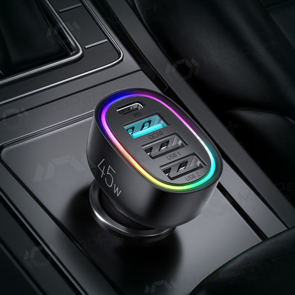Carregador automobilinis Joyroom JR-CL09 LED 4xUSB (PD, QC) 45W (preto)