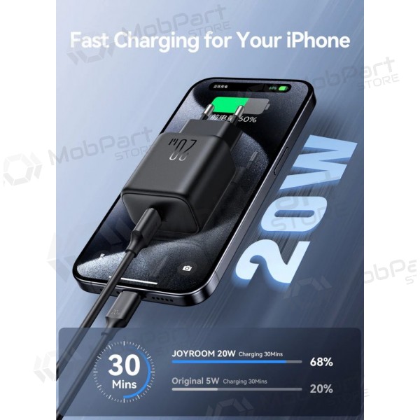 Carregador Joyroom JR-TCF20 USB-C PD20W + USB-C to Lightning cable 1.0m branco
