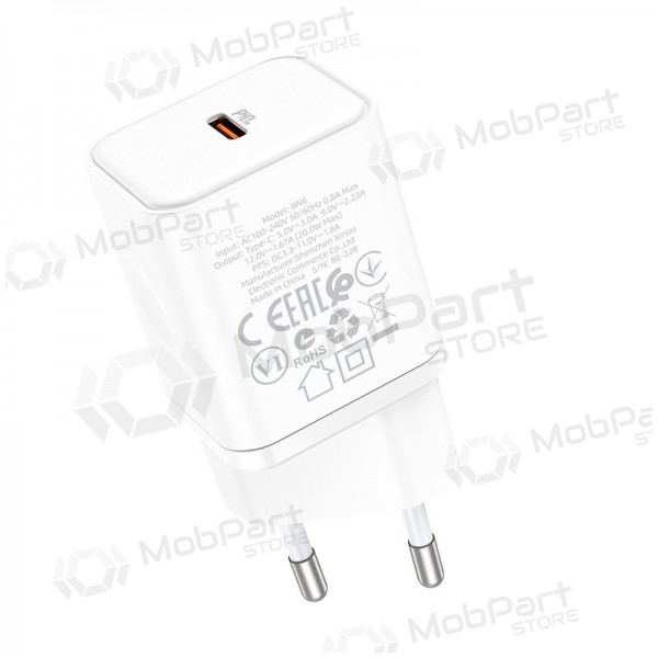Carregador buitinis Borofone BN6 Type-C PD+QC3.0 20W, branco