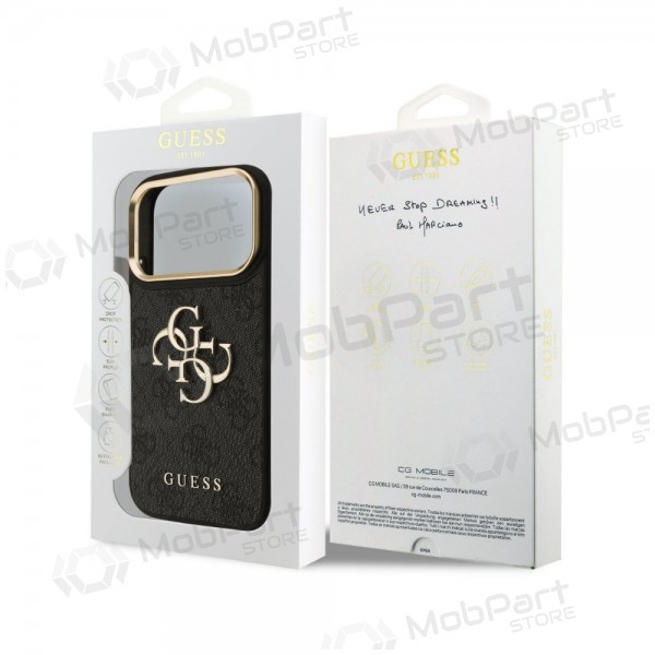Capa para Apple iPhone 18 Pro - Guess PU Leather 4G Metal Logo Gold Frame (preta)