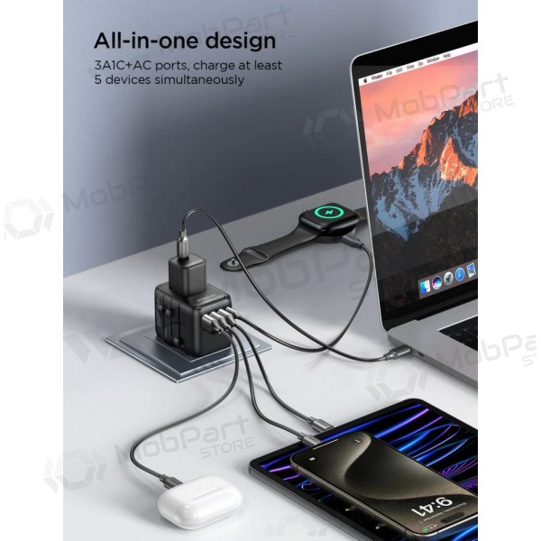 Universal kelioninis carregador Joyroom JR-TCW01 3xUSB-A/USB-C preto