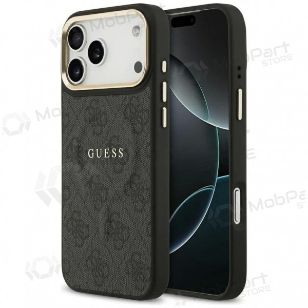 Capa para Apple iPhone 17 Pro - Guess PU Leather 4G Gold Frame MagSafe (preta)