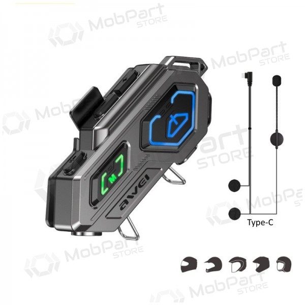 Fone de ouvido Bluetooth Awei VS-6 para capacete USB-C preto