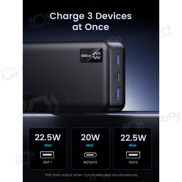 Bateria externa Power Bank Ugreen PB313 20W 20000mAh (25683) preto Bateria externa Power Bank Ugreen PB313 20W 20000mAh (25683) preto