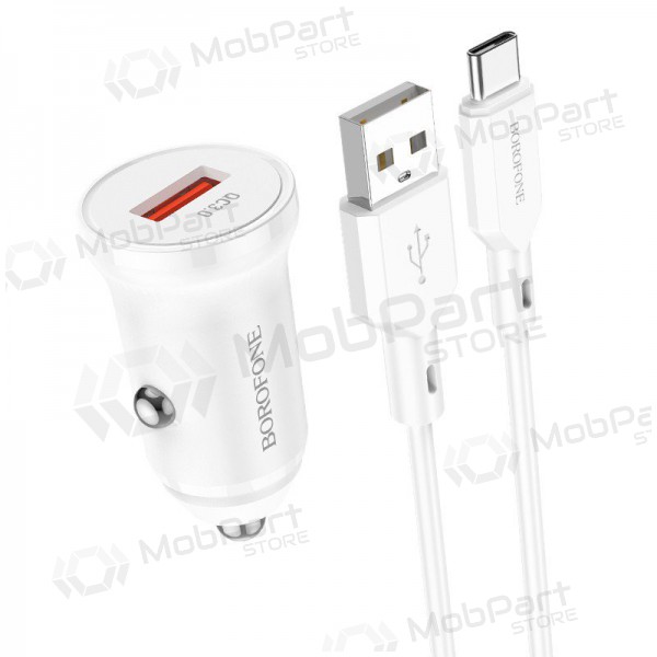 Carregador automobilinis Borofone BZ18 Quick Charge 3.0 18W + Type-C (branco)