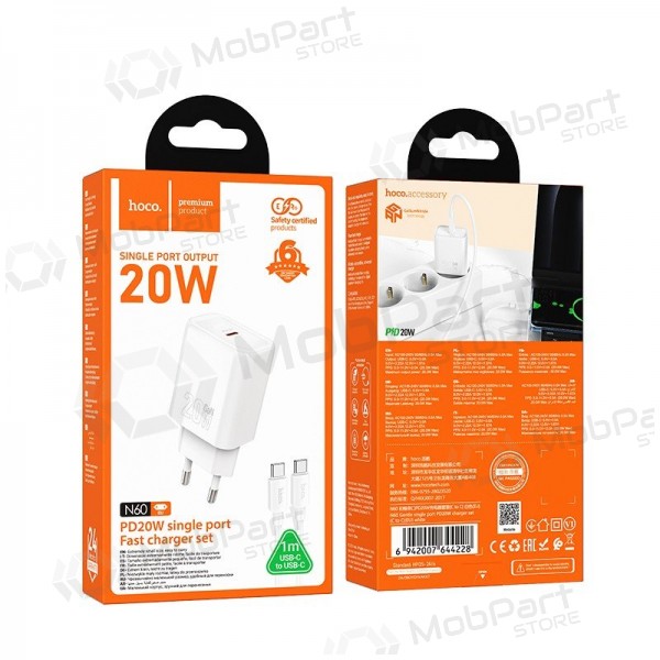 Carregador de telefone Hoco N60 GaN USB-C com cabo USB-C de 1 m branco