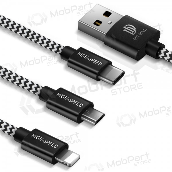 Cabo USB Dux Ducis K-ONE 3in1 microUSB-Lightning-Type-C FastCharging 1.2m