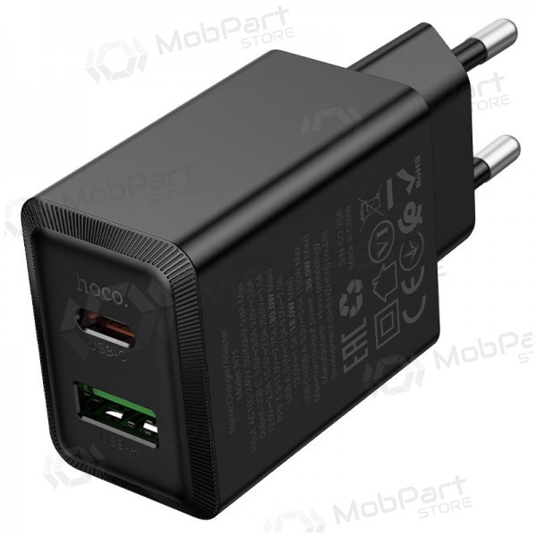 Carregador de telefone Hoco N71 30 W GaN USB-C + USB-A preto