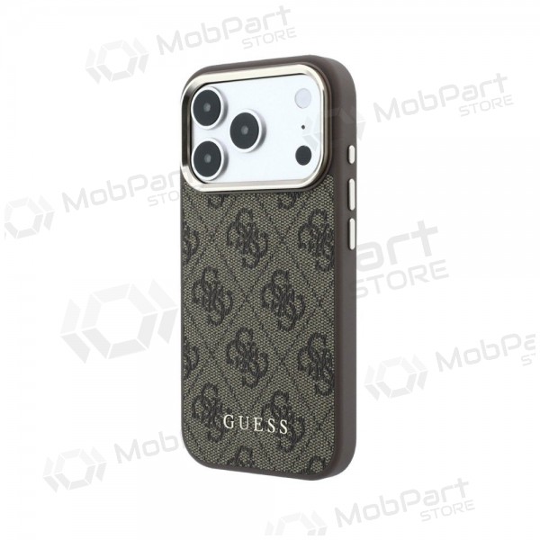 Capa para Apple iPhone 18 Pro Max - Guess PU Leather 4G Gold Frame MagSafe (castanho)