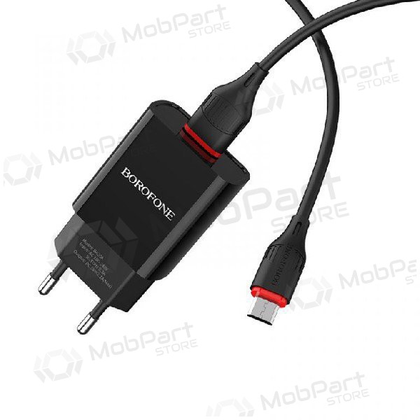Carregador BOROFONE BA20A Sharp USB + microUSB cabo (5V 2.1A) (preto)