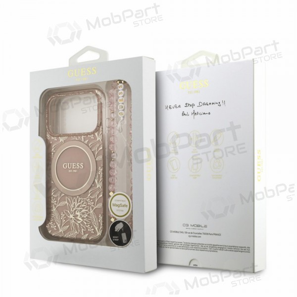 Capa para Apple iPhone 18 Pro - Guess IML Flowers Allover Strap MagSafe (rosa)