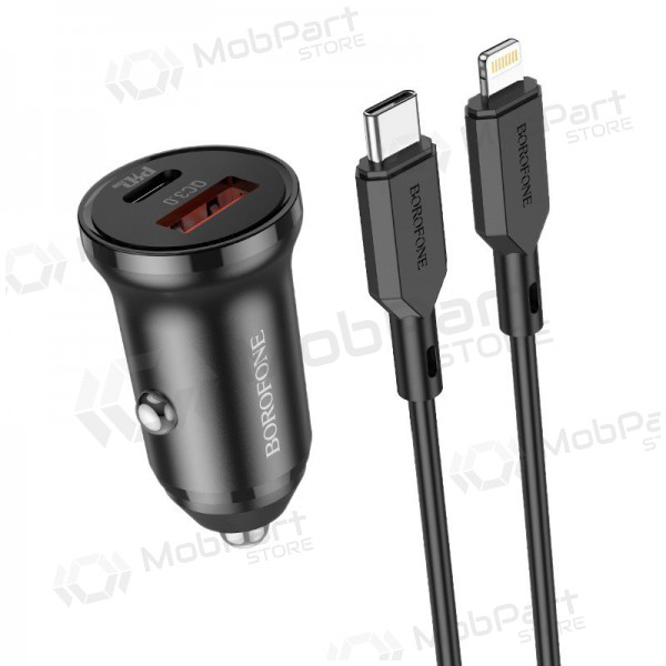 Carregador automobilinis Borofone BZ18A USB-A/Type-C PD20W+QC3.0 + Lightning (preto)