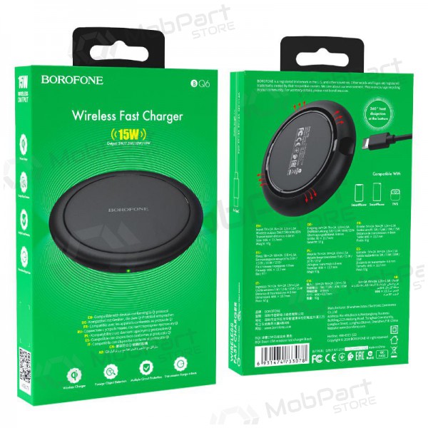 Carregador sem fio Borofone BQ6 QC3.0 (15W) (preto)