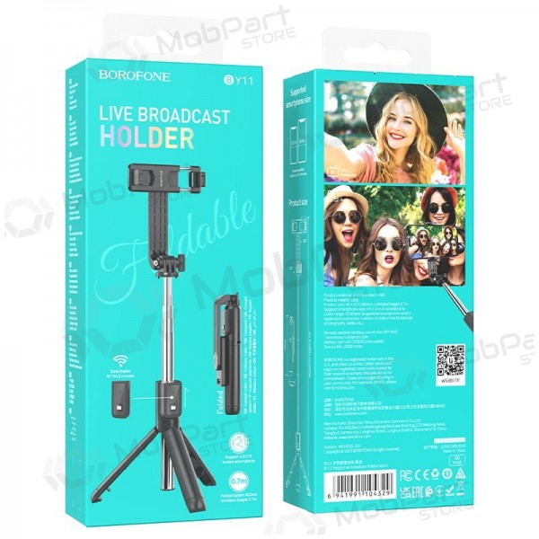 Tripé de bastão de selfie Borofone BY11 para telefone até 0.7 m Bluetooth preto