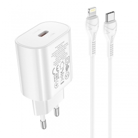 Carregador de telefone Hoco N22 25 W USB-C com cabo Lightning de 1 m branco