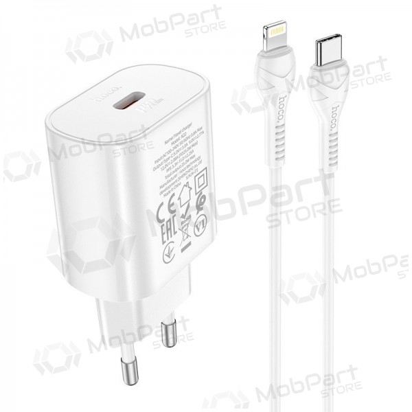 Carregador de telefone Hoco N22 25 W USB-C com cabo Lightning de 1 m branco