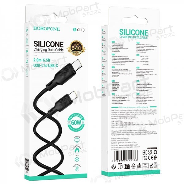 USB cabo Borofone BX113 60W USB-C to USB-C 2.0m preto