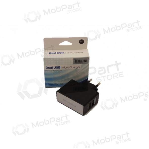 Carregador (USB) (dual) (1A+2A) (preto)