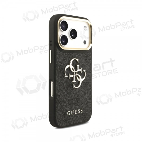 Capa para Apple iPhone 18 Pro - Guess PU Leather 4G Metal Logo Gold Frame (preta)