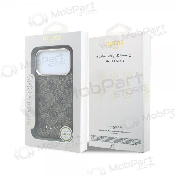 Capa para Apple iPhone 18 Pro Max - Guess PU Leather 4G Gold Frame MagSafe (castanho)