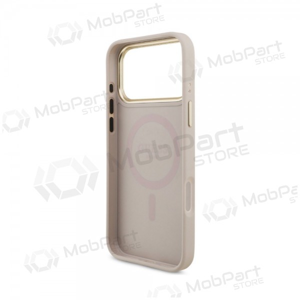 Capa para Apple iPhone 18 Pro - Guess PU Leather 4G Strass Triangle Logo Gold Frame MagSafe (rosa)