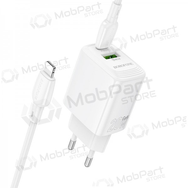 Carregador de telefone Borofone BN27 20 W USB-C + USB-A com cabo Lightning de 1 m branco