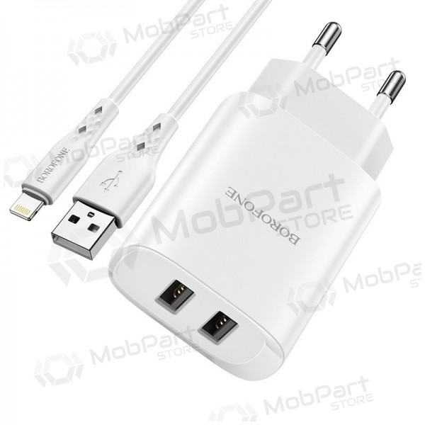 Carregador Borofone BN2 2xUSB 2.1A + Lightning (branco)