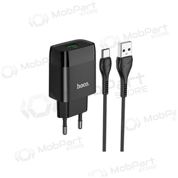 Carregador HOCO C72Q Glorious USB + type-C cabo (QC3.0) (preto)