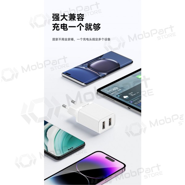 Carregador Awei C15T-EU 2xUSB-A 10W + USB to USB-C cable branco